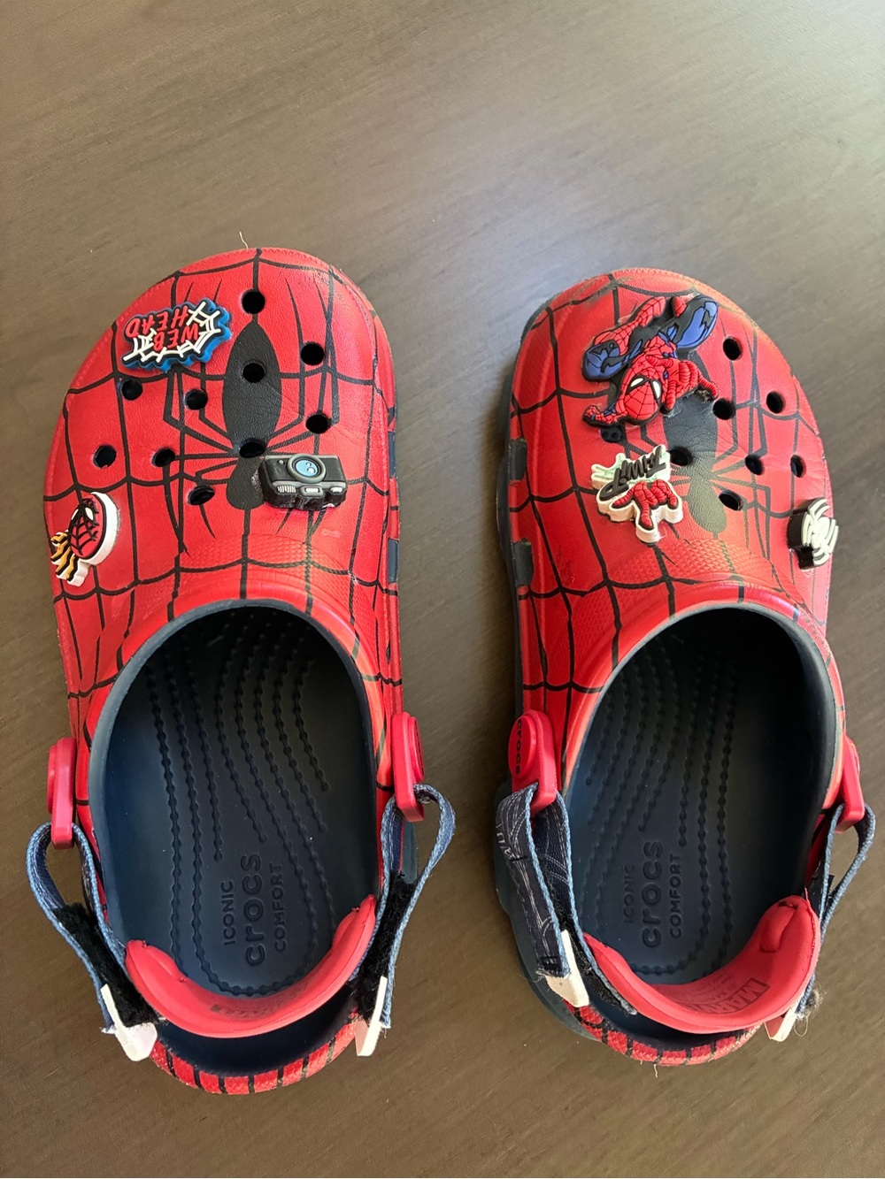 Kids Red Spider-Print Clog crocs Shoes with Charms youth size 13